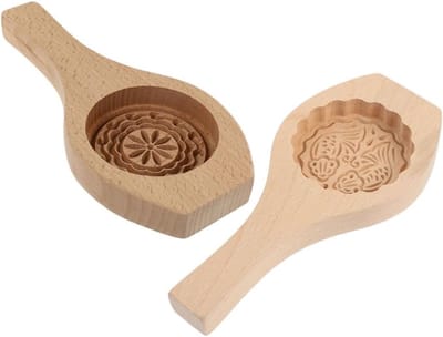 Set van 2 houten maancakevormen van voedselveilig hout met bloemenpatroon voor bakken en desserts, ideaal voor maancakes en gebak