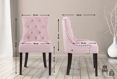 CLP Aberdeen Set van 4 eetkamerstoelen - Zonder armleuning - Hout - Fluweel - roze antiek