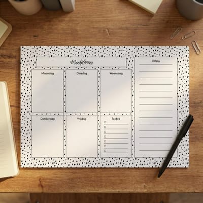 Bureaulegger | Weekplanner | Zwart-Wit | 30 vellen | Bureaulegger papier | A3-formaat | Juf | Meester | Fotofabriek