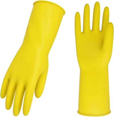 Crrynuo - Herbruikbare handschoenen - Keuken, huishoudelijk schoonmaken en afwassen - Lange mouwen - Multifunctioneel - 2 paar (M & XL Geel)