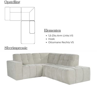 Luxe Modulaire Hoekbank – Naturel – 224x199x83 cm – Industrohome