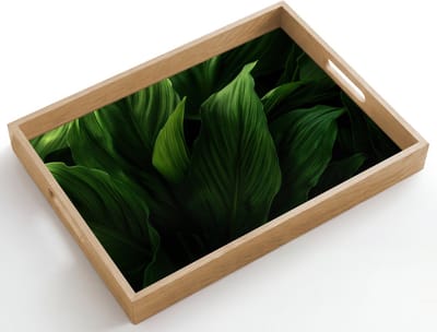 Dienblad hout 50x35 cm - Schootdienblad - Bladeren - Schaduw - Groen - Textuur - Borrelplank rechthoek - Plateau dienbladen