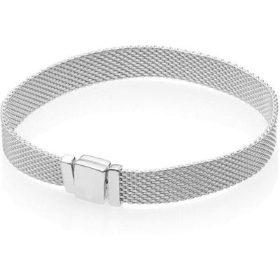 Originele Roségoud Geweven Mesh Reflexions Multi-ketting Armband Pasvorm 925 Sterling Zilveren Bangle Bedel Diy Sieraden 21cm white