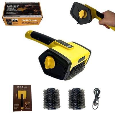 KZQ Elektrische BBQ-borstel - Draadloze BBQ-borstel - 800 toeren per minuut - 2 snelheidsstanden - Borstelharen van 304 roestvrij staal - Ingebouwde LED-verlichting - Wordt geleverd met 2 borstelkoppen - Geschikt voor picknicks en barbecues