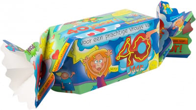 Snoeptoffee - 40 jaar Vrouw - Gevuld met Drop - In cadeauverpakking met gekleurd lint