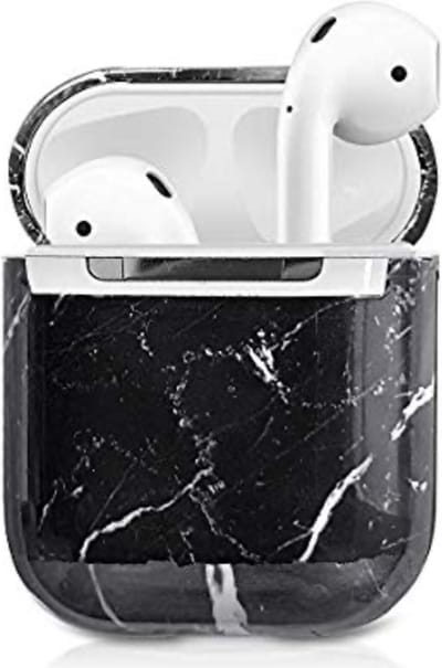 Airpods Marmer Case Cover - Beschermhoes - Zwart - Bescherm Etui Geschikt voor Apple Airpods 1/2