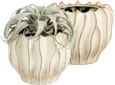Mica Decorations Planten / bloempot Thom - 2x - creme kleur - keramiek - 25 x 31 cm
