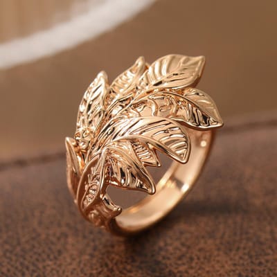 Bague de luxe en relief 3D Feuille Cuivre Bijoux pour Femme Bague Pour Banquet 10 brown