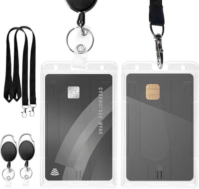 Set van 2 Transparante ID Kaart Covers met Strap en Retractable Key Chain voor Kantoor en School