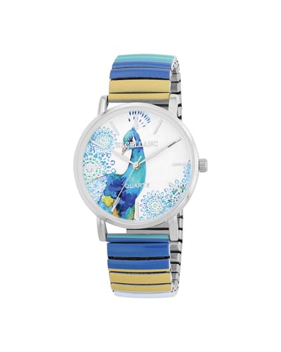 EXCELLANC- dameshorloge -rekbare band-rekband-diameter 36 mm-multicolor-pauw--3 atm waterdicht