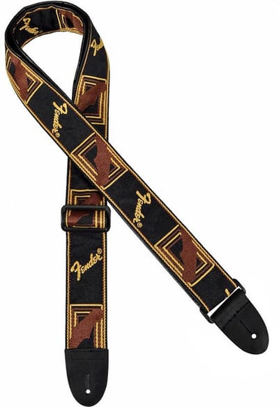 Fender 990681000 gitaarriem, 5cm breed, voorzien van logo, zwart-geel-bruin