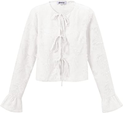 Elegante Geweven Vrouwen Top met Voorkant Strikdetail - Wit - Maat S