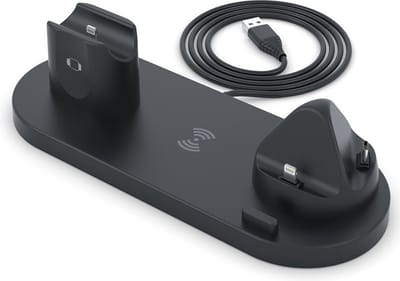 DrPhone Legend15 - 6-in-1 Draadloos Oplaadstation - Telefoon, Smartwatch & Oordopjes - Zwart