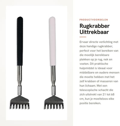 Dailygoods- Rugkrabber Uittrekbaar - 2 Stuks - Telescoopstang Tot 68 cm - Handmassagegereedschap - Roestvrij Staal/Rubber - Praktisch Voor Rug/Voeten - Krabber