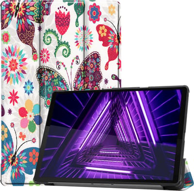 Hoes - Geschikt voor Lenovo Tab M10 FHD Plus (2e / 2nd Generatie) - Dun & Stevig - Trifold Bookcase - Hard Cover - Hardcover Book Case - Tablet Hoesje - Vlinders