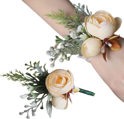 Armband met bloemen - Pols corsage - Feestelijke gelegenheid - Handgemaakte set - 5 x 12 x 5 cm - Uniek