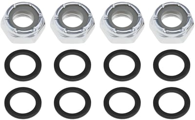 Dailygoods- Skateboard Moeren Set - 8 Stuks M8 - Inclusief 16 Zwarte Wasringen - Betrouwbare Borgmoeren - Stabiele Pasvorm - Metaal Materiaal - Skateboard Onderdelen