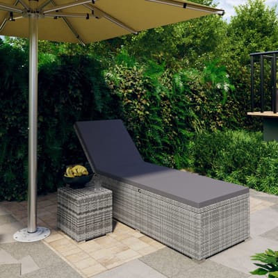 vidaXL - Ligbed - met - kussen - en - theetafel - poly - rattan - grijs