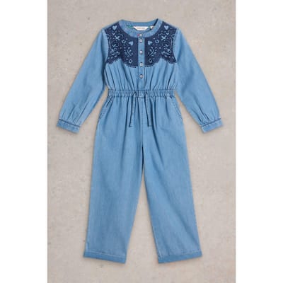 White Stuff Chambray Jumpsuit Chambray Blue Maat: 3-4 | Baby Rompers Outlet | Unisex | Blauw