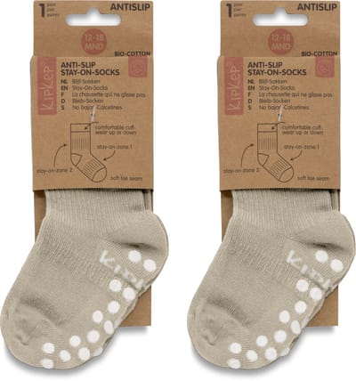 KipKep Blijf-Sokjes 2 paar met antislip - maat: 12-18 maanden - Cookie - Beige - Bio-katoen - Voordeelpak