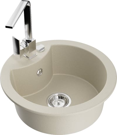 Mexen Diego granieten spoelbak met 1 kamer en keukenmengkraan Rita, beige - 6512-69-670300-00