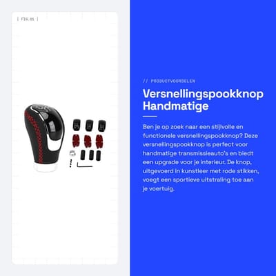 Dailygoods- Versnellingspookknop Universeel - Handmatige Schakelknop - Kunstleer - Vervangbare Paster - Inclusief Montageaccessoires - Duurzaam Materiaal