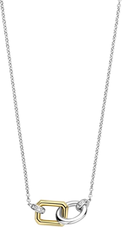 TI SENTO Dames Ketting - 925 zilver - Zirkonia met geel verguld - Maat 42 - 34025ZY