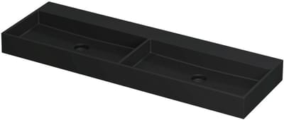 INK United Wastafel Porselein Dubbel Zonder Kraangat incl. Porseleinen Click Plug en Verborgen Overloop Systeem - 1400x450x110 mm - Mat Zwart