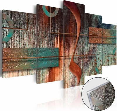 Afbeelding op acrylglas - Abstracte melodie, Rood/Groen, 5luik