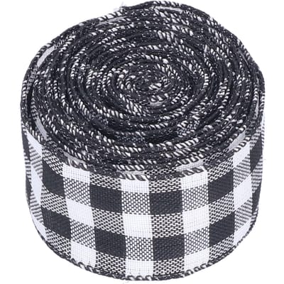 5m Kerst Lint met Draad Decoratief Ruitjeslint voor Thuis DIY Cadeauverpakking Knutselen(Zwart zwart witte kleur