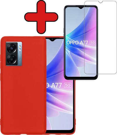 Hoesje - Met Screenprotector - Geschikt voor OPPO A77 - Sterk & Shockproof - Telefoon Hoes - Back Cover - Siliconen Case - Telefoonhoes - Rood