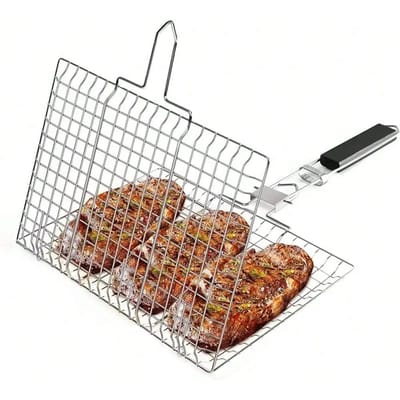 Opvouwbaar Draagbaar Buiten Kamperen Roestvrij Staal BBQ Rek Met Afneembaar Handvat Grillmand Barbecue Griller Kookgerei gray