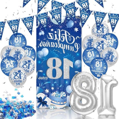Decoratie set - Verjaardag versiering - 18 Jaar Vieren - Spaans Blauw Zilver - Complete set - Blauw