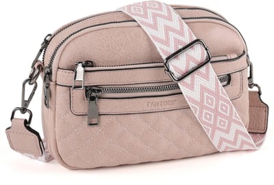 TANTOMI - Schoudertas Dames - Crossbody Tas met Zachte Brede Band - met Meerdere Ritsen - Klein handtas dames - Oudroze