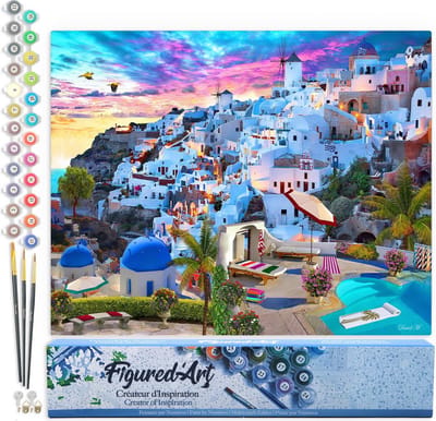 Figured'Art Schilderen op Nummer Volwassenen canvas Landschap van Griekenland - Handwerk acrylverf Kit DIY Compleet - 40x50cm zonder frame