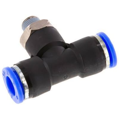 3/8'' x 1/8'' NPT inline T-stuk Messing/PBT Insteekfitting Buitendraad Draaibaar NBR