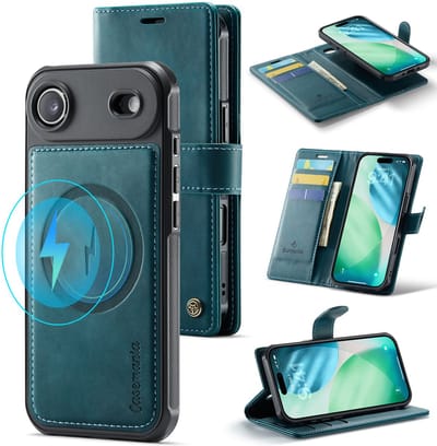 Casemania Hoesje Geschikt voor Apple iPhone 17 Air - Emerald Green - Geschikt voor MagSafe - Luxe Kunstleer 2 in 1 Afneembare Bookcase - Magnetische Telefoonhoesje met Pasjeshouder en Standaardfunctie