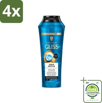 Gliss - Shampoo - Aqua Revive - Voor Hydraterend en Fris Haar - 250 ml - Voordeelverpakking - 4 stuks - Gliss Aqua Revive - Hydraterende shampoo