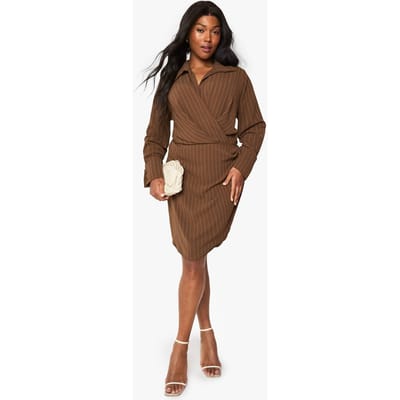 boohoo Dames Plus Linen Look Gestreepte Jurk | Mokka | Maat: 48
