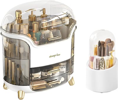 Unyqoos ® Stijlvolle en Praktische Make-up Organizer met Transparant Deksel en Draaibare Kwastenhouder