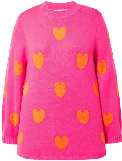 MIAMODA - Dames - Trui comfortabele pasvorm harten opstaande kraag - Neon bes - Maat 46+