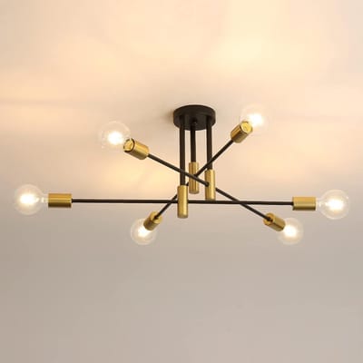 Hanglamp - 71CM - groot - E27 - 6 lampen - retro - metalen kroonluchter - goud+zwart - (zonder lampen)
