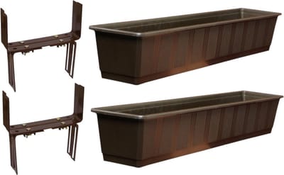 Set van 2 kunststof plantenbakken bruin rechthoekig 80 cm met 4 verstelbare balkon/muurbeugels