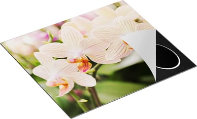 Chefcare Inductie Beschermer Gestreepte Witte Orchidee Bloemen - 60x50 cm - Afdekplaat Inductie - Kookplaat Beschermer - Inductie Mat