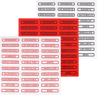 Dailygoods- Gereedschapskist Etiketten - Zelfklevende Stickers - Vinyl Labels - 190mm x 190mm - Drie Kleuren - Voor Archiefkasten en Werkplaatsen - Label