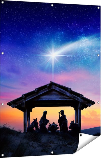 Gards Tuinposter Heilige Familie van Jezus met de Ster van Bethlehem - 90x120 cm - Tuindoek - Tuindecoratie - Wanddecoratie buiten - Tuinschilderij
