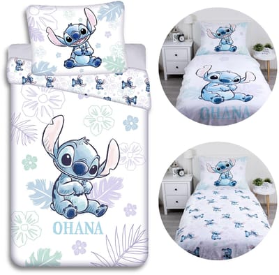 DISNEY Stitch Katoenen dubbelzijdig kinderbeddengoed, voor meisjes, ritssluiting, 100% katoen, 140x200cm OEKO-TEX