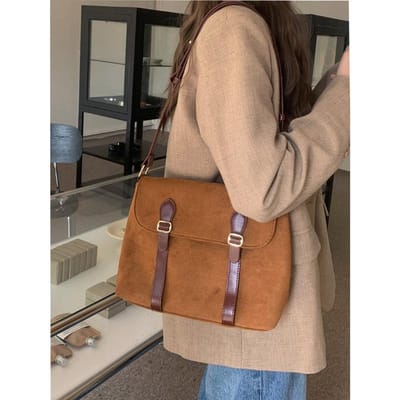 Nieuwe Koreaanse Versie Ins Niche Design Suède Retro Mat Eén-schouder Crossbody Tas Brievenbus Trend black