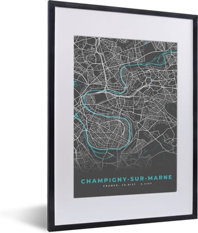 Fotolijst incl. Poster - Frankrijk - Kaart - Stadskaart - Plattegrond - Champigny-sur-Marne - 30x40 cm - Posterlijst