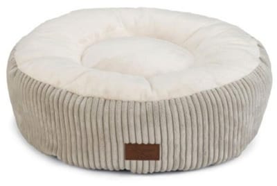 Kattenpoef designed by Lotte - beige - rond - 50 cm - hoogte 20 cm - ribfluweel - zeer stevig en zacht - ook voor kleine honden - met rits en antislipnopjes - machine wasbaar